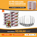 Kit com 15 Potes Herméticos de Vidro + 10 Copos Aruba de Brinde